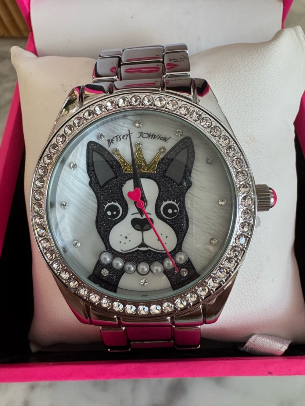 Betsey Johnson "Pretty Pooch" French Bulldog/Boston Terrier Bling Watch NWT - Picture 2 of 7